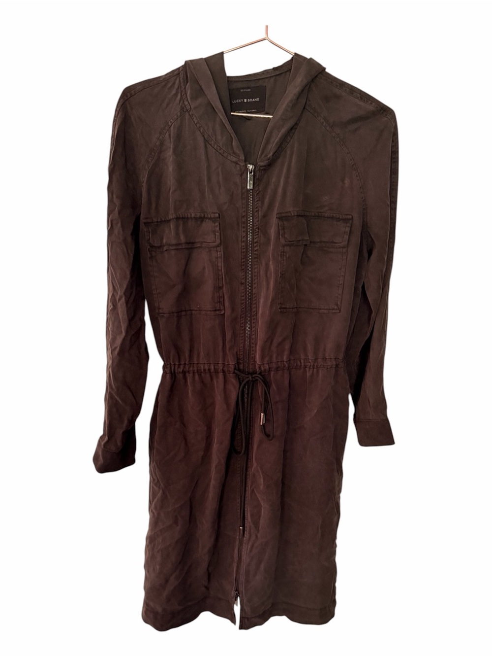Lucky Brand Brown Zip-Front Hoodie Dress
